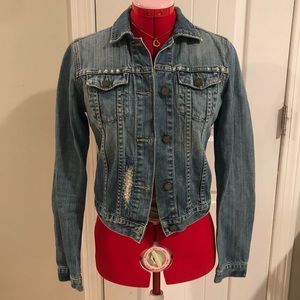 🎁 2 FOR $30 Y2K American Eagle Light Wash Distressed Denim Jacket With Sequins